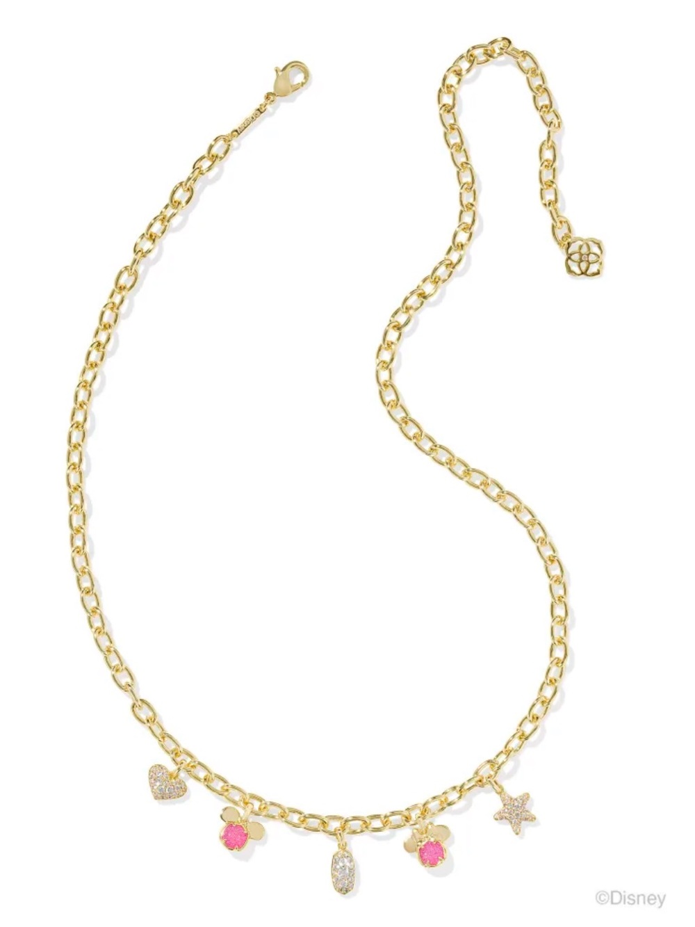 Disney x Kendra Scott Mickey and Minnie 14kt Gold Plate Charm Necklace w/Pouch